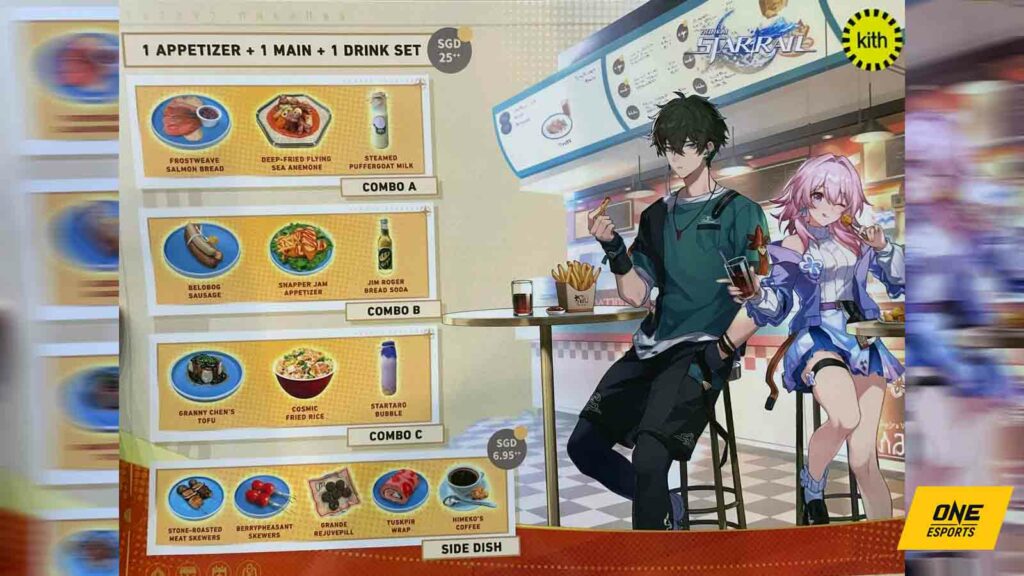 Examen de la collaboration alimentaire Honkai Star Rail : qu'est-ce qui vaut la peine d'être mangé ? Menu Honkai Star Rail Time to Feat Kith montrant les combos A, B et C