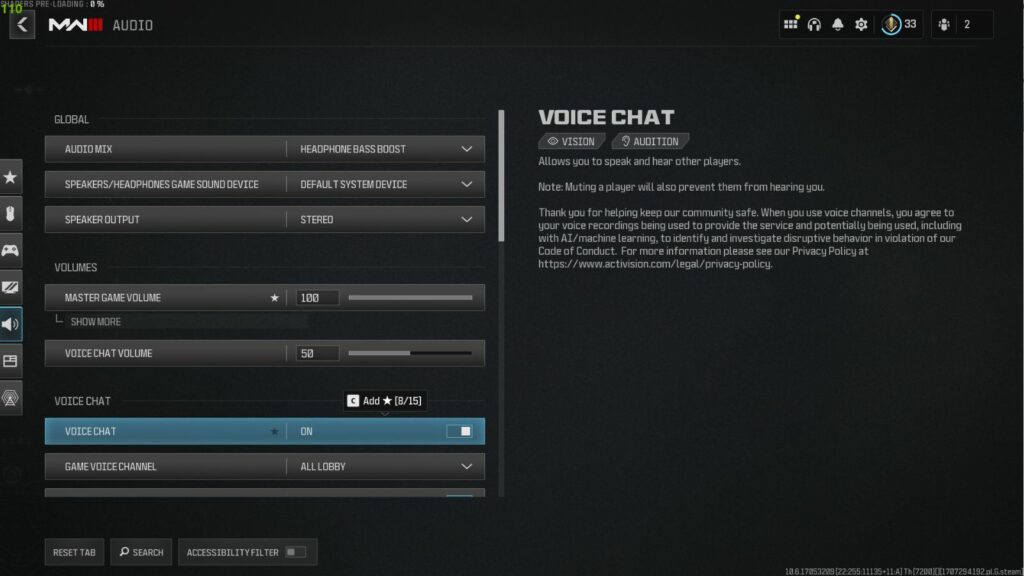 Service vocal MW3 indisponible, chat vocal d'erreur