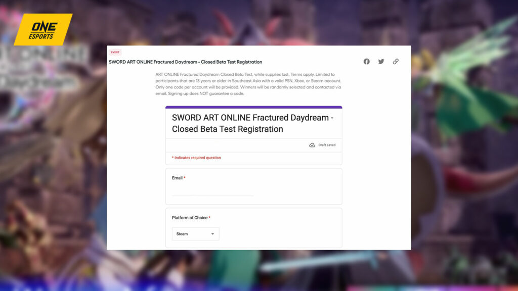 Comment s’inscrire au test bêta fermé de Sword Art Online Fractured Daydream Formulaire d'inscription à Sword Art Online Fractured Daydream