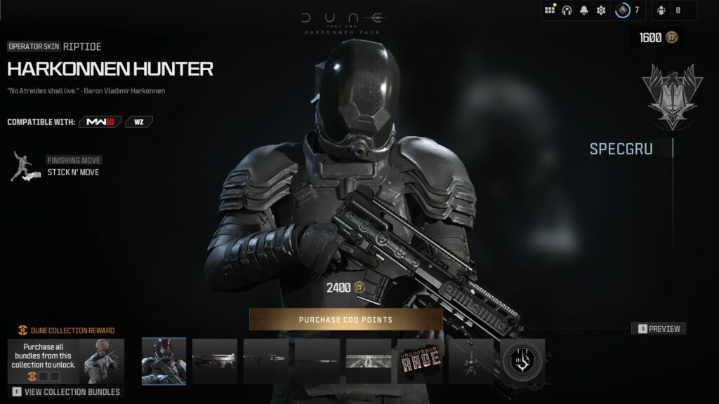 Skin Harkonnen Hunter dans Call of Duty Modern Warfare 3 et Warzone