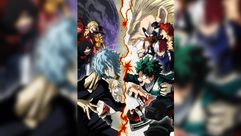 Fond d'écran My Hero Academia avec Izuku Midoriya, All Might, Katsuki Bakugo, Shoto Todoroki, Ochaco Uraraka, Eijiro Kirishima, Tenya Ida Tomura Shigaraki, Himiko Toga, Dabi, Mr.Compress, Muscular et All For One