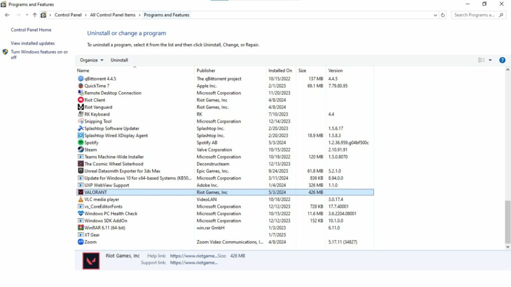 Comment désinstaller Valorant rapidement et facilement Comment désinstaller Valorant via le panneau de configuration