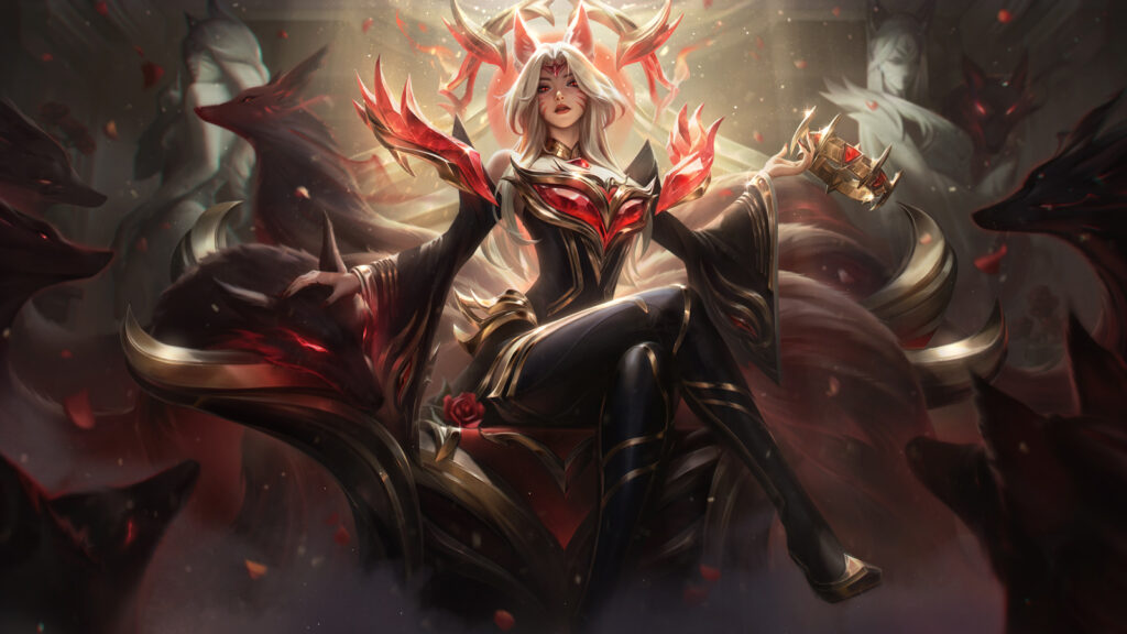Splash art de la légende immortalisée Ahri dans League of Legends