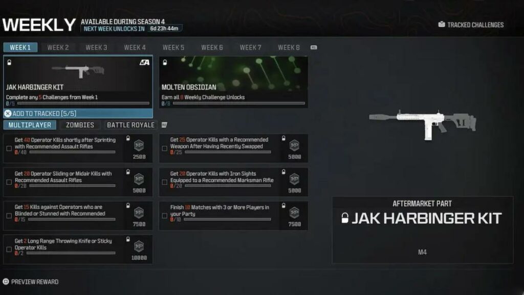 Défis hebdomadaires du kit JAK Harbinger dans Modern Warfare 3 et Warzone