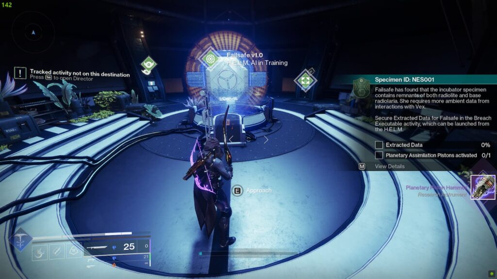 Procédure pas à pas de la quête Destiny 2 Specimen ID NES001 Destiny 2 active les pistons et extrait les données