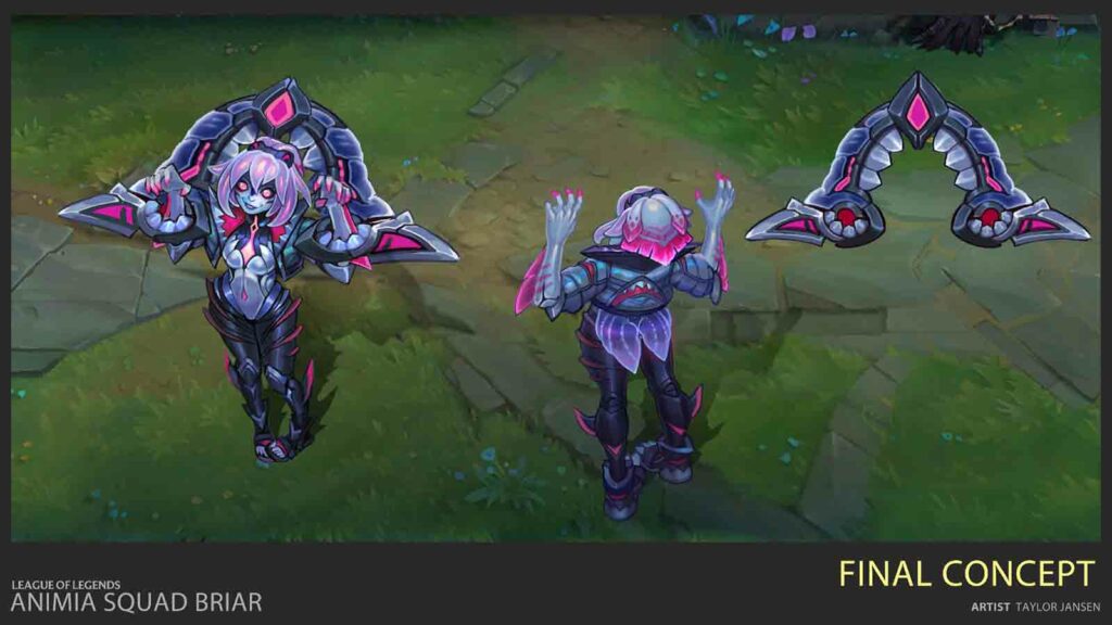 Tous les skins Anima Squad en mode de jeu PvE que vous pouvez également utiliser sur Summoner's Rift Concept Art de la peau de Bruyère Primordienne