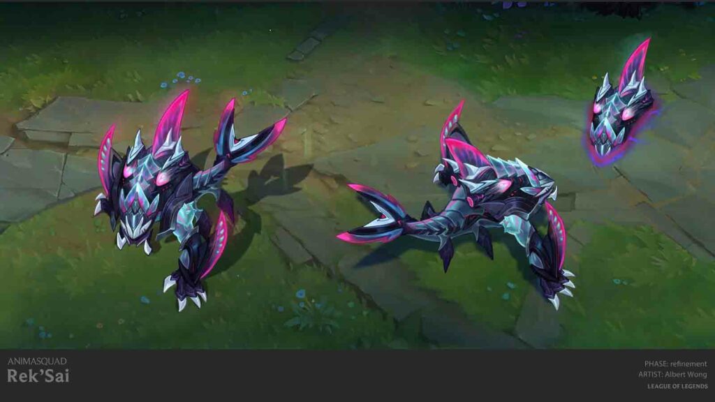 Tous les skins Anima Squad en mode de jeu PvE que vous pouvez également utiliser sur Summoner's Rift Art conceptuel du skin Primordien Rek'Sai