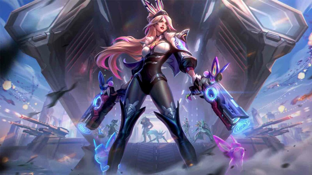 Tous les skins Anima Squad en mode de jeu PvE que vous pouvez également utiliser sur Summoner's Rift Splashart officiel de l'amiral Battle Bunny Miss Fortune