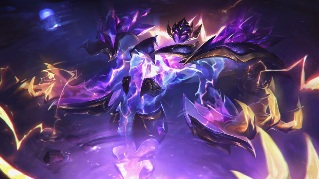 Date de sortie du patch 14.12 de LoL : vos portefeuilles sont-ils prêts pour les skins Faker Ahri ? Nous voyons le reflet de Crystalis Indomitus Xerath alors qu'il regarde dans une mare d'eau sombre. Il crépite de puissance et des étincelles de magie ondulent à la surface de l'eau.
