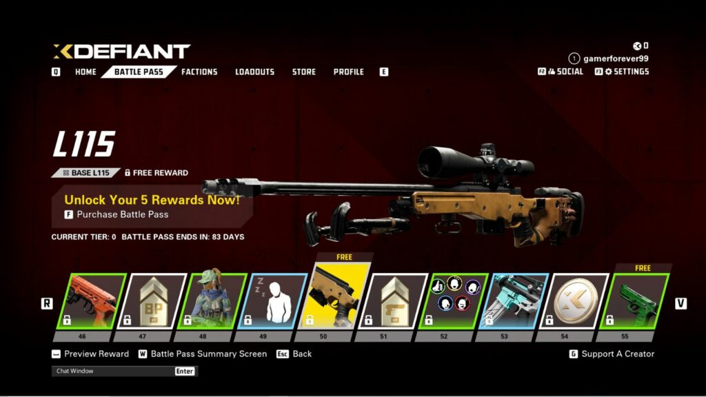 Fusil de précision L115 dans le Battle Pass de XDefiant