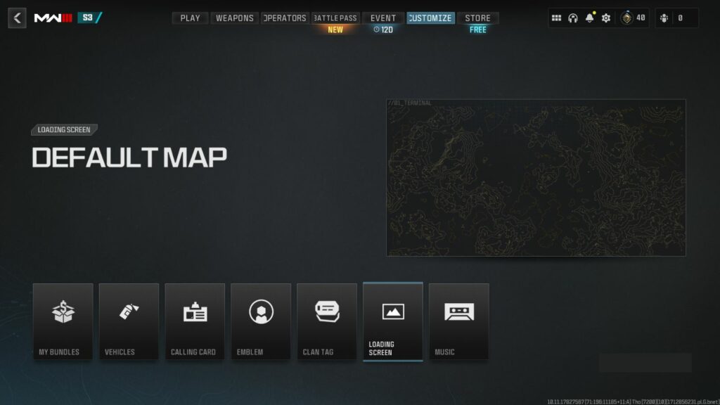Option d'écran de chargement sous l'onglet Personnaliser dans Modern Warfare 3