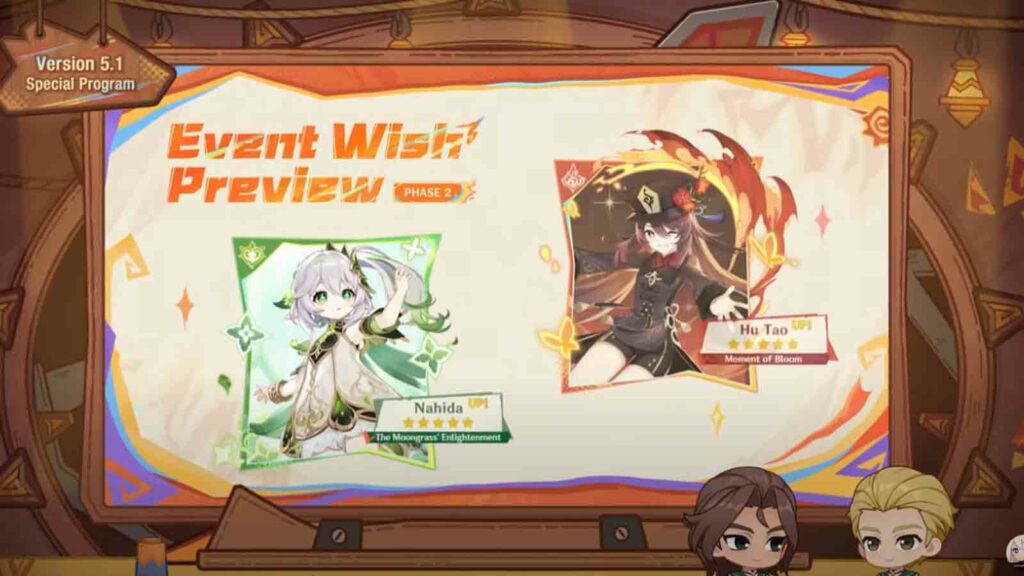 Bannières Genshin Impact version 5.1 pour la phase deux, Nahida et Hu Tao