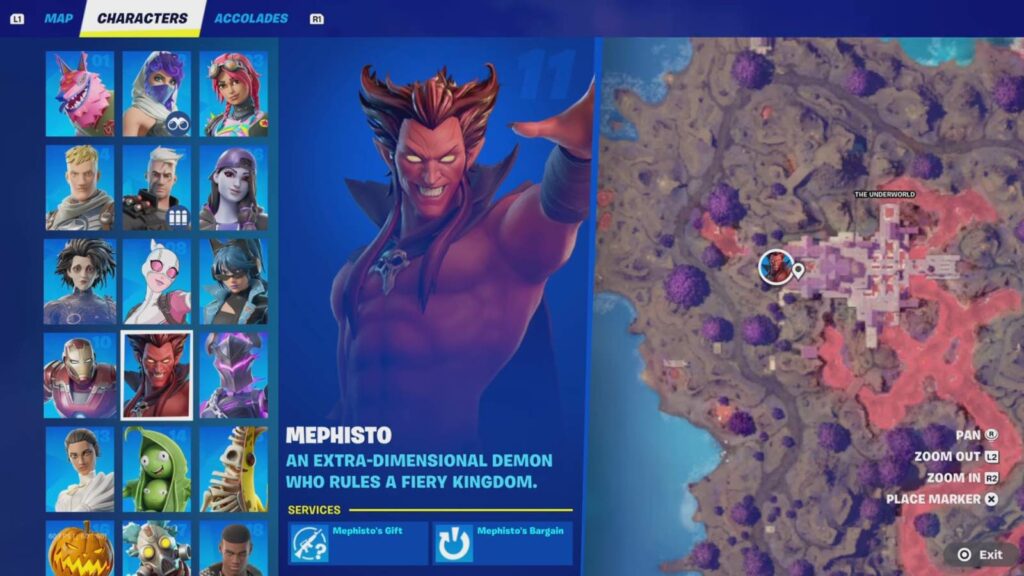 Emplacement du PNJ Méphisto sur la carte Fortnite