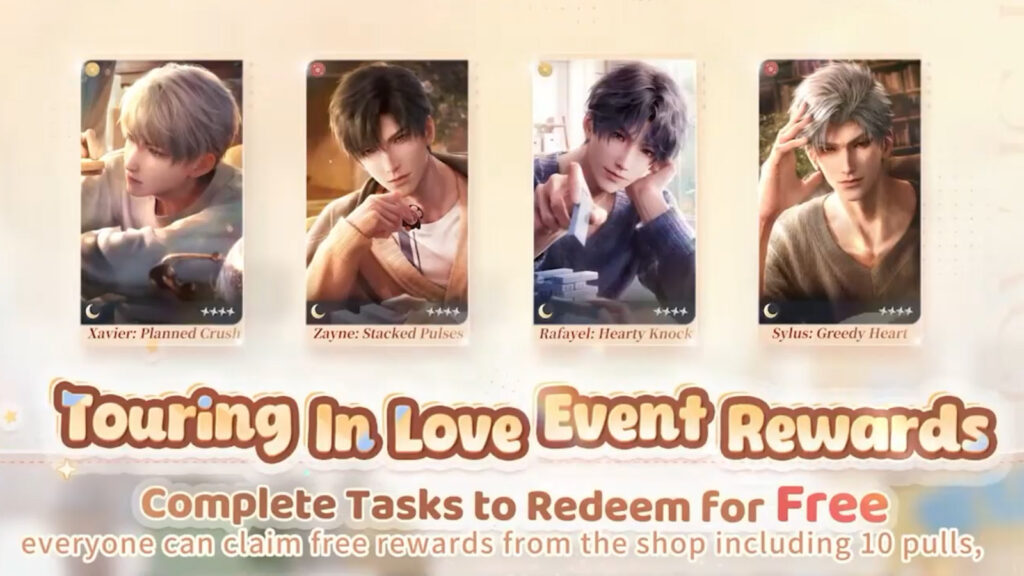 Récompenses d'anniversaire Love and Deepspace : réclamez des diamants et des souvenirs gratuits Love and Deepspace avec Hearty Knock de Rafayel, Planned Crush de Xavier, Stacked Pulses de Zayne et Greedy Heart de Sylus