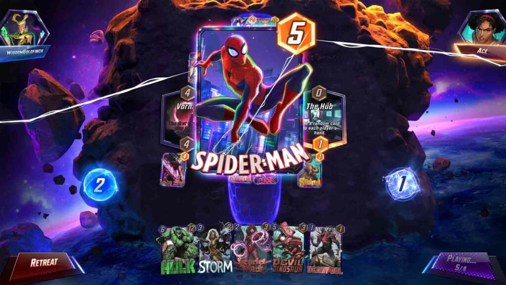 Carte Spider-Man dans Marvel Snap jouée dans le jeu