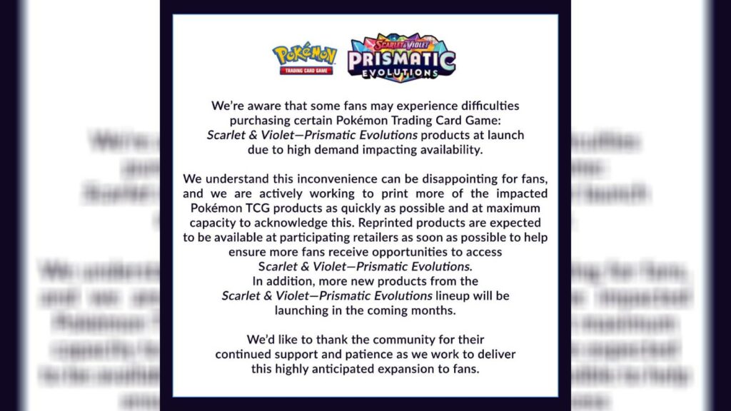 Déclaration de la société Pokemon concernant la rareté des produits Prismatic Evolutions