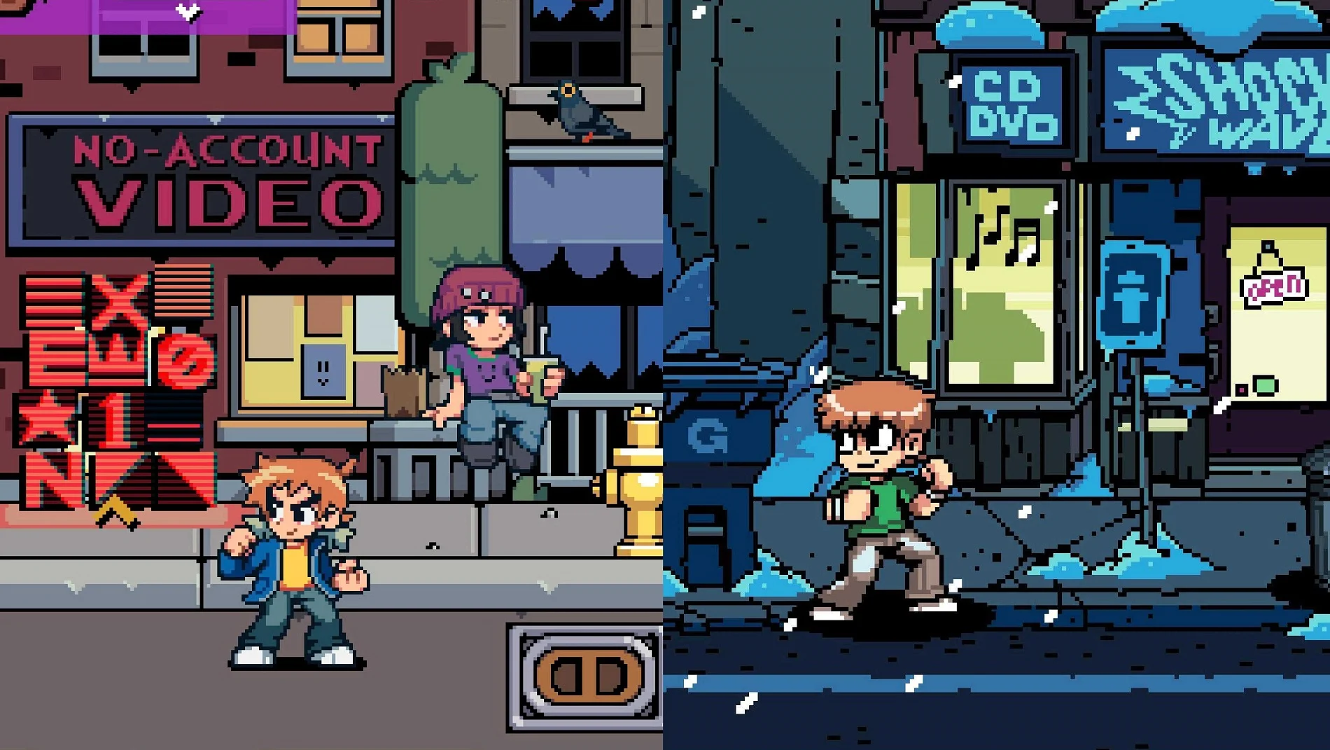 Les captures d'écran comparent les premier et deuxième jeux Scott Pilgrim.